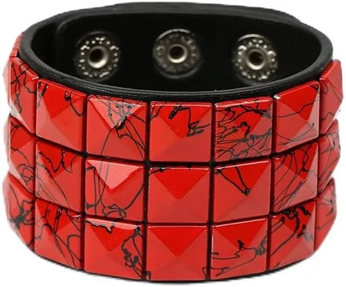 Miniatura 10 de Pulsera de cuero con remaches de pirámide de 3 hileras, pulsera de joyería punk de cuero