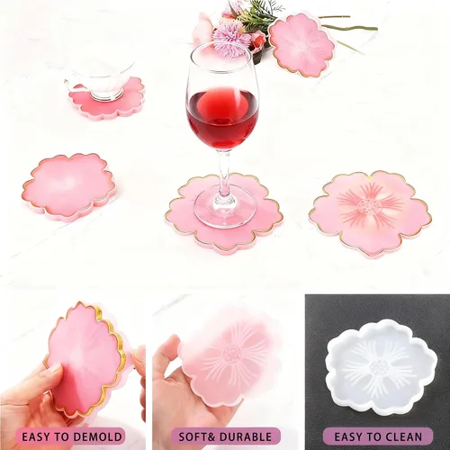 Miniatura 2 de Moldes de posavasos de resina Loyohep, moldes de silicona para resina, 12 piezas con moldes de posavasos redondos, cuadrados, octagonales y florales