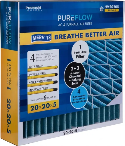 Miniatura 32 de PureFlow - Filtro de aire para horno doméstico de 12 x 12 x 1, con 4 capas de tecnología de filtración avanzada, MERV-13 paquete de 2