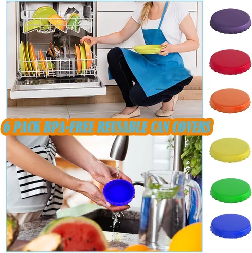 Miniatura 4 de Juego de 6 tapas de latas de soda, tapas de silicona para latas de soda, protector de latas de bebidas coloridas reutilizables, tapa de soda a