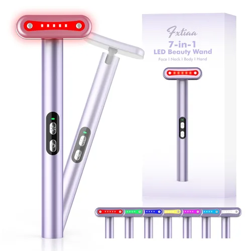Varita de terapia de luz, terapia de luz roja para cara y cuello, varita facial 7 en 1, varita de belleza LED roja y azul, rejuvenecimiento facial y