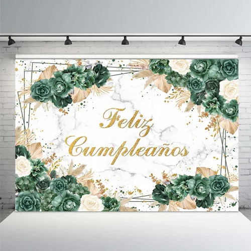 MEHOFOND Telón de fondo bohemio de cumpleaños de 7 x 5 pies para niñas, fiesta mexicana, decoración de fiesta de feliz cumpleaños, fondo verde y