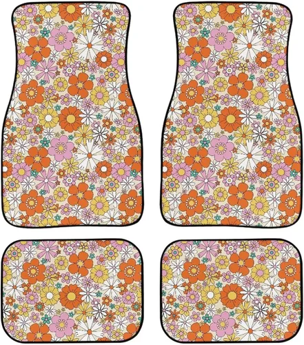 Tapete de piso de automóvil con diseño floral de margaritas hippie abstractas, almohadillas antideslizantes, accesorios de automóvil para mujeres,