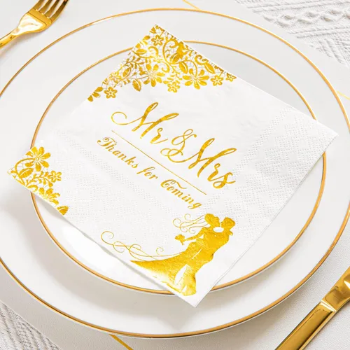 Miniatura 3 de 100 servilletas doradas de boda para recepción, cóctel, desechables para compromiso, decoración de fiesta de despedida de soltera