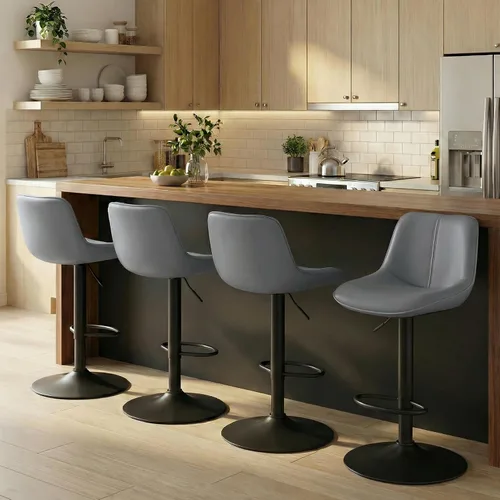 Miniatura 17 de VASAGLE Taburetes de bar, juego de 2 sillas de bar giratorias, altura ajustable, acolchado, taburetes de cocina de cuero sintético con respaldo