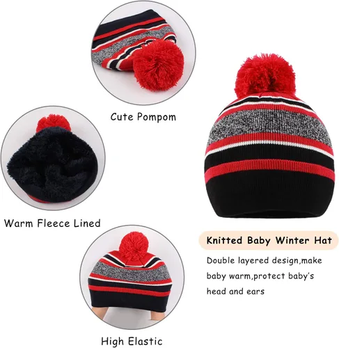 Miniatura 2 de Conjunto de guantes de bufanda de invierno para niños, gorro de punto con forro polar, guantes calentadores de cuello para niños y niñas de 3 a 8