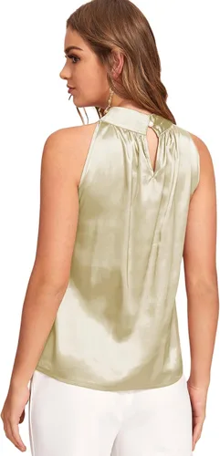 Miniatura 3 de Milumia Blusa sin mangas de satén para mujer, elegante, de verano, con abertura en la espalda