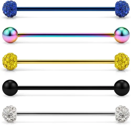 Miniatura 5 de Ruifan Piercings de 14 g de acero inoxidable Industrial Barbell para cartílago de la oreja joyería1 1/2 pulgadas (38 mm)