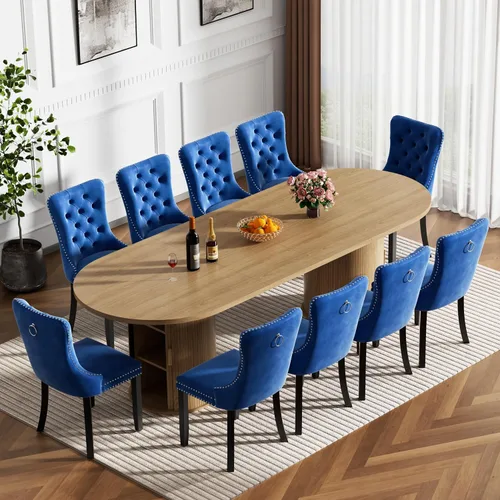 Miniatura 34 de Mesa de comedor redonda extensible con base de almacenamiento, mesa de comedor expandible natural de 63 a 94 pulgadas para 10 personas, mesa