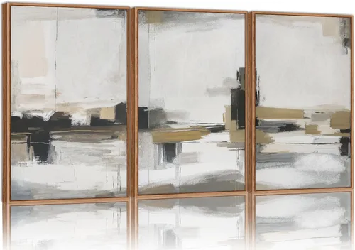 SIGNINART Set de lienzo enmarcado para pared, arte abstracto en color beige, impresiones de arte texturizadas en negro y blanco, trazos de pintura,