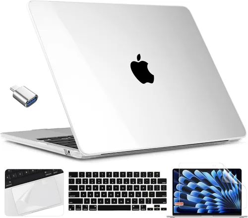 TWOLSKOO Compatible con funda para MacBook Air M4 de 15 pulgadas versión 2025-2023 M4 A3241 M3 A3114 M2 A2941, carcasa rígida de plástico y Cristal