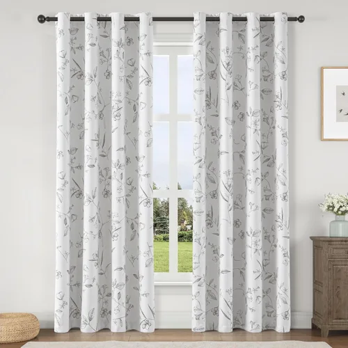 Miniatura 36 de ChrisDowa Cortinas florales 100% opacas de 63 pulgadas de largo, 2 paneles para dormitorio, sala de estar, estampado de flores negras