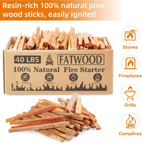 Miniatura 4 de 40 libras de palillos iniciadores de fuego Fatwood, 100% natural, leña para chimeneas, fogatas, hogueras, parrilla