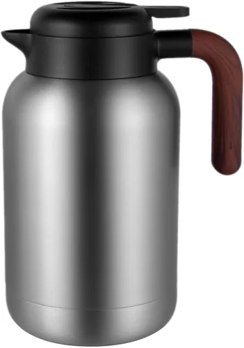 Luvan Sus316 - Jarra térmica de café de 68 onzas, 2 L, jarra de café al vacío de doble pared, cafetera con tapa y agarre de madera maciza,