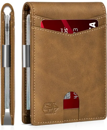 Miniatura 83 de Zitahli - Billetera delgada con 12 ranuras para tarjetas, ventana de identificación con clip para dinero, bolsillo frontal RFID plegable, pequeña