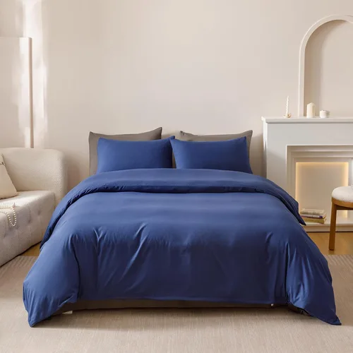 Miniatura 17 de Wellboo Juegos de edredón azul claro tamaño individual, ropa de cama sólida azul polvoriento, edredones de algodón para niños y niñas, colchas