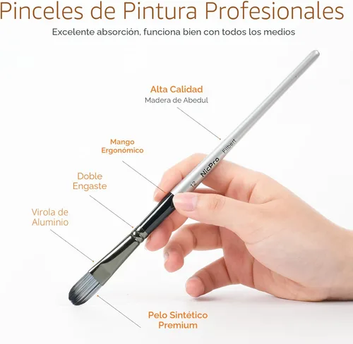 Miniatura 3 de Nicpro Juego de 36 pinceles de pintura, pinceles profesionales con cuchillo de paleta y rollo de tela, adecuados para artistas y principiantes