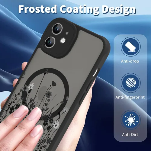 Miniatura 2 de OOK Funda magnética para iPhone 11 [compatible con MagSafe] Funda delgada mate translúcida negra para iPhone 11, funda protectora de lente de Negro