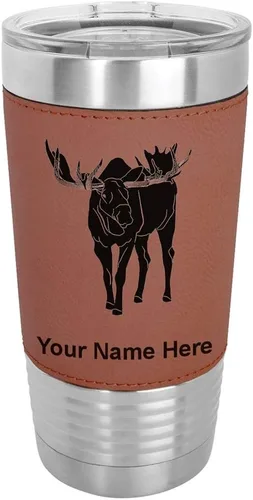 Miniatura 11 de LaserGram Vaso aislado al vacío de 20 onzas, alce, grabado personalizado incluido (piel sintética, estilo béisbol)