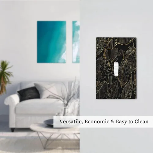 Miniatura 7 de Cubierta de interruptor de luz de palanca de hojas tropicales negras y doradas, hoja de palmera, decoración de 1 cuadrilla, placa frontal eléctrica