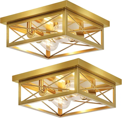 Miniatura 13 de Lámpara de techo de bronce cepillado para pasillo, lámpara de techo industrial de granja de montaje empotrado de 2 luces, lámpara de cocina de metal