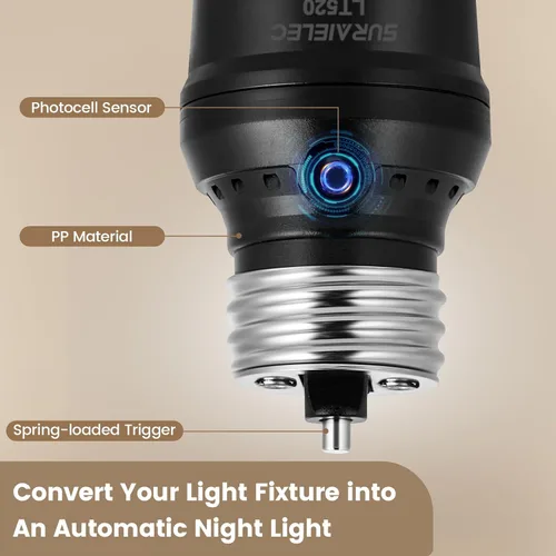 Miniatura 3 de SURAIELEC Portalámpara con Sensor de Luz, Portalámpara Automática del Atardecer al Amanecer con Rotación del Sensor de 360°, Adaptador de Base