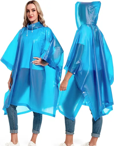Miniatura 6 de Paquete de 2 ponchos de lluvia para adultos, reutilizables, impermeables, de supervivencia, emergencia, resistente, con capucha con cordón