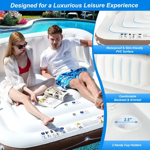 Miniatura 8 de Goplus Isla de toldo inflable, flotador de piscina de bronceado de 73 pulgadas con toldo retráctil y extraíble, SPF50+, 3 almohadas cómodas, carga