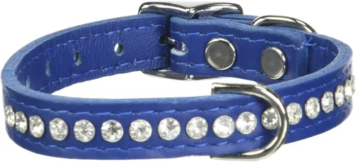 Miniatura 75 de Collar de perro de cuero y cristales de OmniPet Signature, cuero de grano de violeta africana de avestruz, se ajusta a un tamaño de cuello de 6"-8