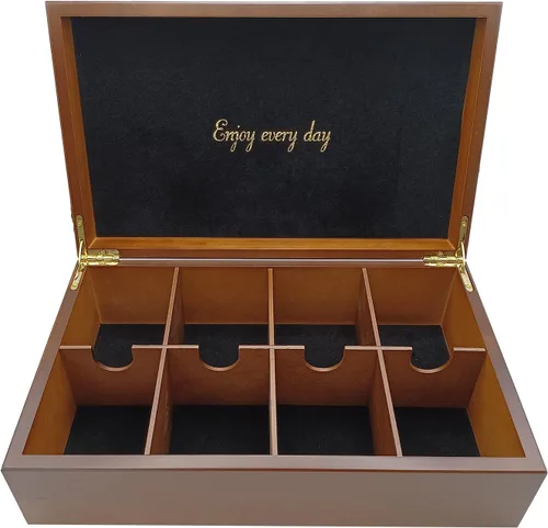 Miniatura 13 de BJOYFUL&LOVED BJL Organizador de bolsitas de té, caja de té de madera con 8 compartimentos, soporte de gran capacidad para almacenamiento, Negro