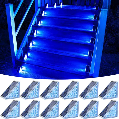 Miniatura 15 de VOLISUN Paquete de 8 luces solares para escaleras, 7 colores fijos, luces solares para escalones al aire libre, impermeables, IP67, luz LED