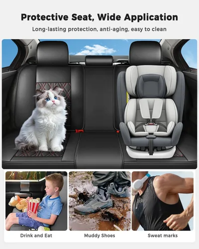 Miniatura 4 de Huidasource Fundas de cuero para asiento trasero, impermeables, para asiento trasero dividido, protector de cojín de asiento de vehículo, ajuste