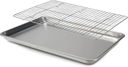 Checkered Chef - Bandeja para hornear y estante de enfriamiento - Media hoja, bandejas de aluminio para galletas de 18" x 13" y estante de alambre