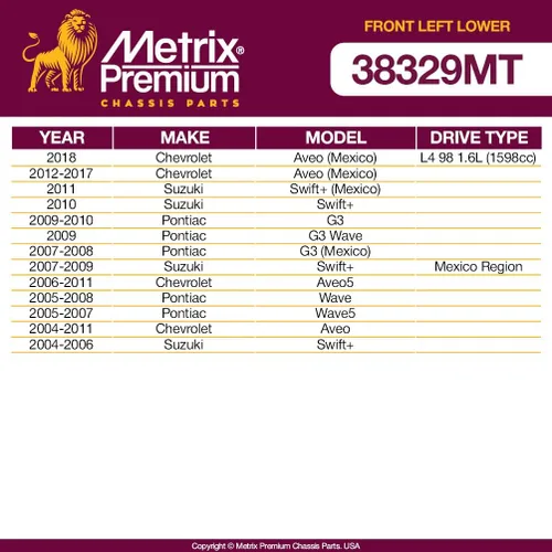 Miniatura 3 de Metrix Premium Chassis Parts - Brazo de control inferior delantero izquierdo con junta esférica y conjunto de buje Compatible con Chevrolet Aveo 18