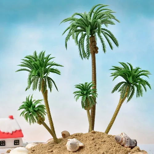Miniatura 4 de Árboles modelo de palmeras, palmeras en miniatura mezcladas de 5 tamaños, árboles de plástico falsos sin soportes para decoración de paisajes