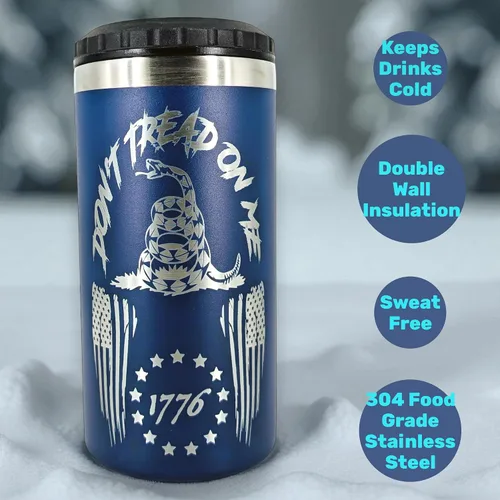 Miniatura 3 de Gadsden Flag - Enfriador de latas aislado 4 en 1 – Vaso de acero inoxidable para latas estándar y delgadas de 12 onzas, botellas o uso como taza