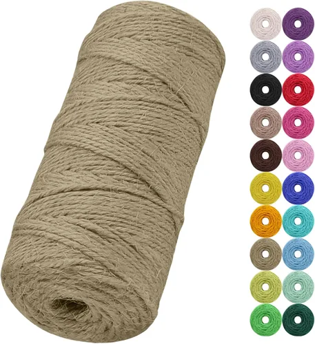 Miniatura 41 de Cuerda de yute natural de 0.079 pulgadas y 328 pies para manualidades, cuerda de yute de colores de 3 capas para envoltura de regalos, jardinería