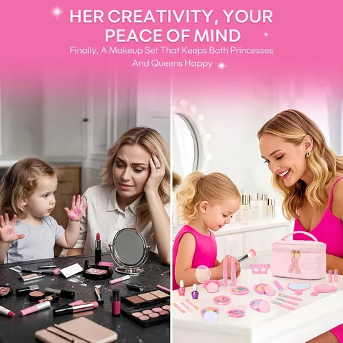 Miniatura 5 de Juego de maquillaje lavable para niñas de 29 piezas - Juego de juguetes de maquillaje real no tóxico con bolsa de cosméticos con letras - Regalos