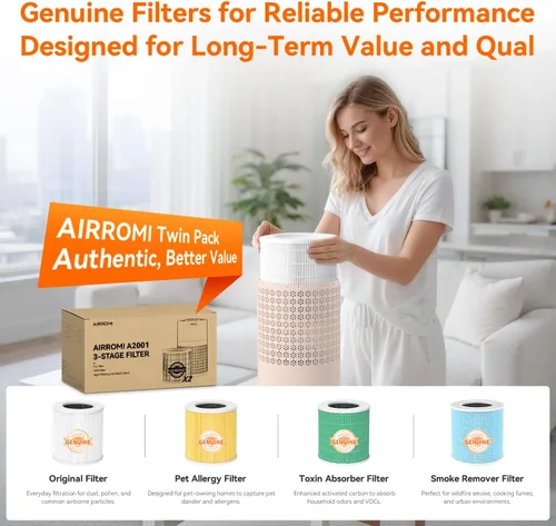 Miniatura 9 de Purificador de aire AIRROMI para dormitorio con filtro HEPA 3-en-1, purificador de aire para mascotas para el olor a orina de gato en el hogar