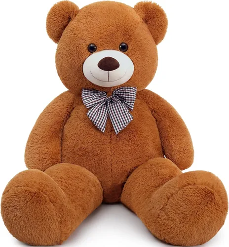 Miniatura 17 de MaoGoLan - Oso de peluche gigante de 52.0 pulgadas, peluche grande color canela con lindo moño y huellas, peluche suave de oso con moño para regalar