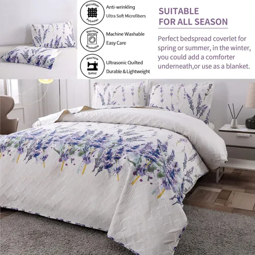 Miniatura 5 de Juego de colcha de tamaño King, colcha floral King, juego de ropa de cama de verano, colcha ligera, colcha floral, colcha reversible, ropa de cama