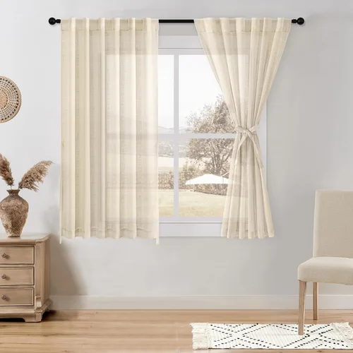 Miniatura 38 de DWCN Cortinas traslúcidas de lino floral, bolsillo para barra y pestaña trasera, cortina de mezcla de lino para dormitorio, sala de estar, cortinas