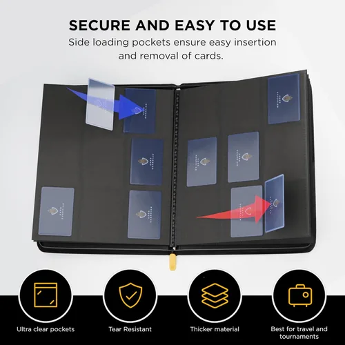 Miniatura 4 de Card Guardian - Carpeta negra prémium de 9 bolsillos con zíper para 360 tarjetas - Carpeta para cartas coleccionables con bolsillos de entrada Negro