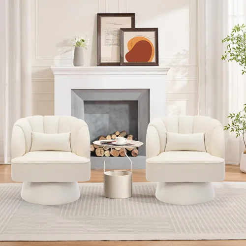 Miniatura 7 de GarveeHome Silla de acento moderna giratoria de barril, sillón tapizado de terciopelo de 360 grados con respaldo a rayas y acolchado suave, cómoda