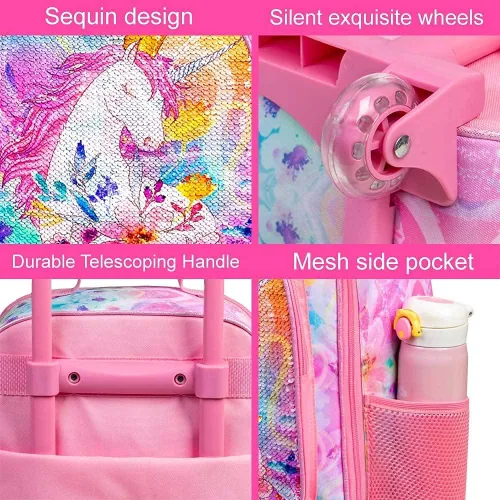 Miniatura 4 de Maleta para niños y niñas, bonita maleta con ruedas giratorias de unicornio, de dinosaurio, para niños pequeños