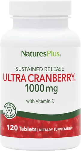 NaturesPlus Ultra Cranberry, liberación sostenida - 1000 mg, 120 tabletas - con vitamina C - vegetariano, sin gluten - 60 porciones