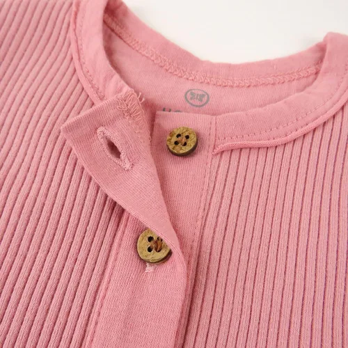 Miniatura 4 de HonestBaby bebé bebé niña algodón orgánico manga larga aleteo Henley Overall