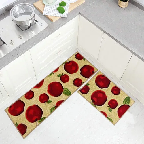 Miniatura 2 de Juego de 2 alfombras y tapetes de cocina lavables a máquina, diseño de manzana roja, antideslizante, absorbente, alfombra de cocina