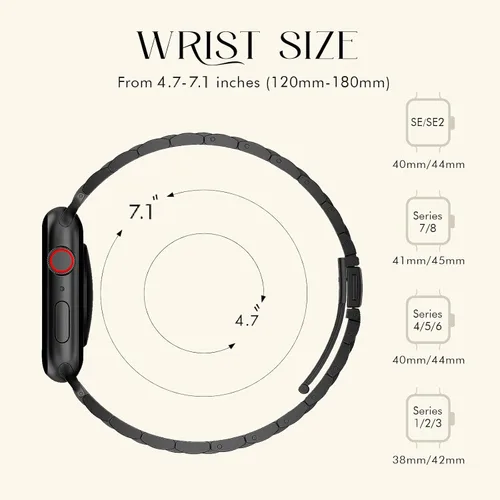 Miniatura 2 de Correas de metal delgadas y sólidas compatibles con Apple Watch Band Series 9 8 7 6 5 4 3 2 1 SE Ultra, 1.496 pulgadas, 1.575 pulgadas, 1.614