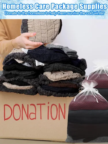 Miniatura 5 de Conjunto de calcetines y guantes de invierno para niños y niñas, gorro de lana de punto cálido con bolsas de organza, regalos de Navidad de invierno